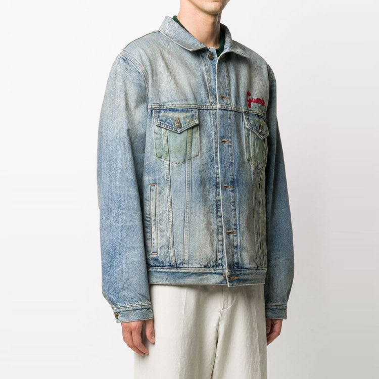 Gucci Cat Logo Embroidered Denim Jacket Denim 'Blue' 631186-XDBGS-4452