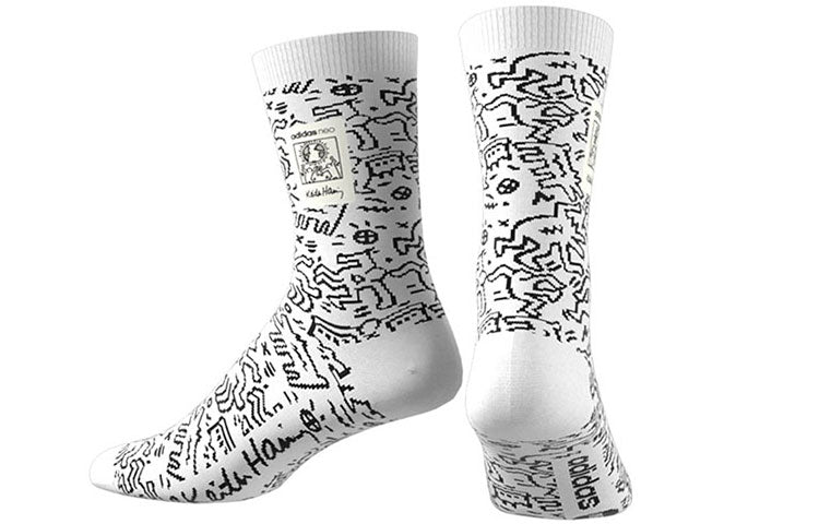 adidas neo x Crossover Graffiti Pattern Casual Socks Unisex One Pair White HC7209