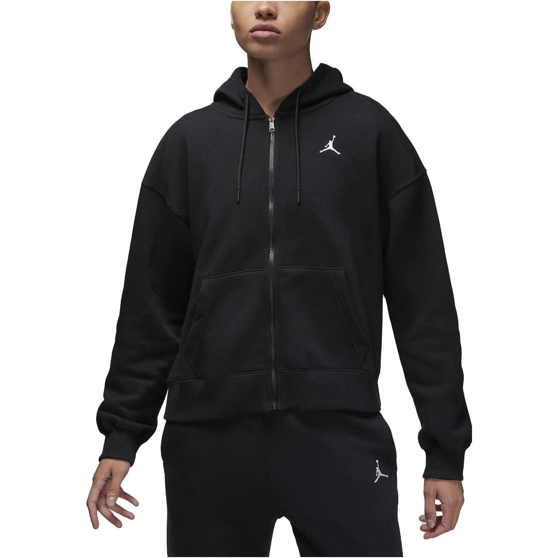 (WMNS) Air Jordan Brooklyn Fleece Full-Zip Hoodie 'Black White' FD7865-010