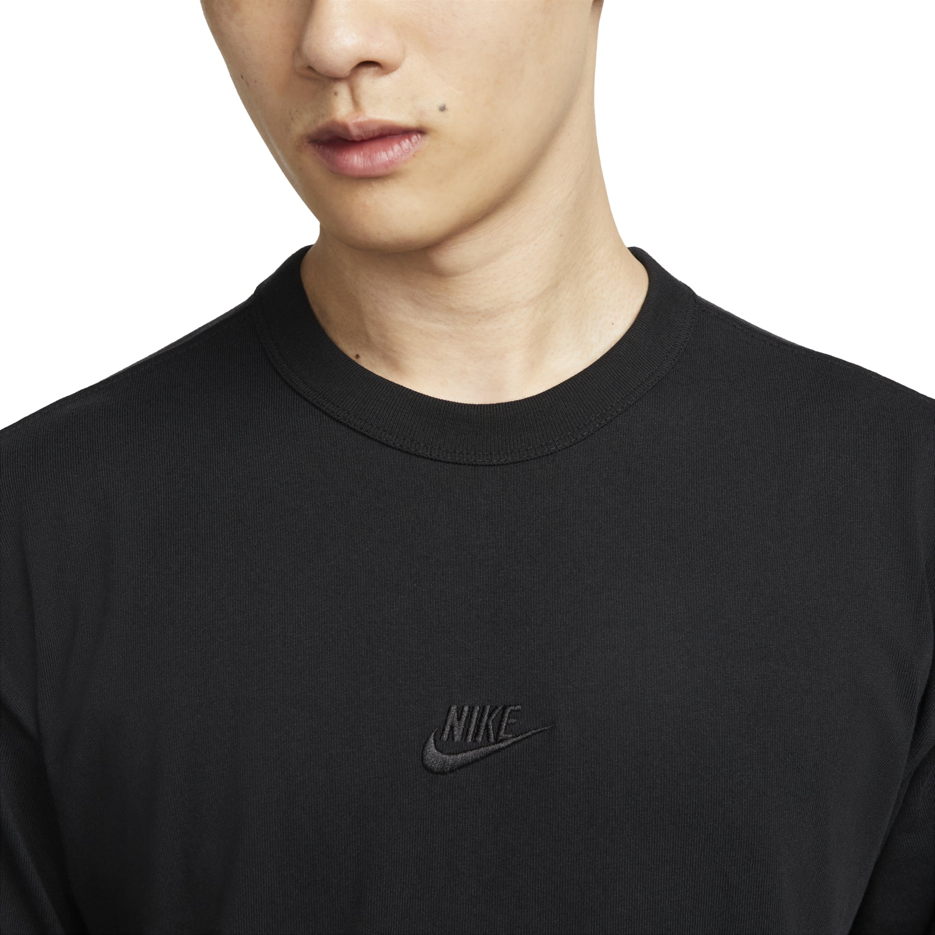 Nike Sportswear Premium Essentials Solid Color Sports Round Neck Pullover Long Sleeves Black DO7391-010