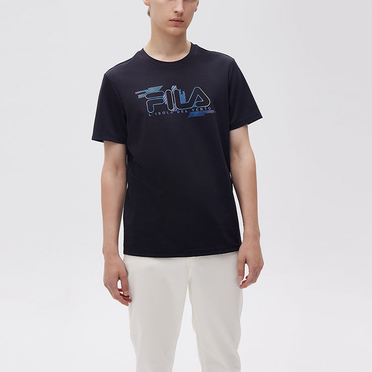 FILA Embroidered Logo Loose Knit Short Sleeve Blue F11M122102F-NV