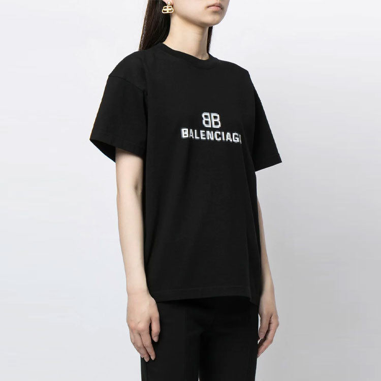 Balenciaga Mosaic Logo BB Alphabet Loose Short Sleeve Black 612965TKVI71070