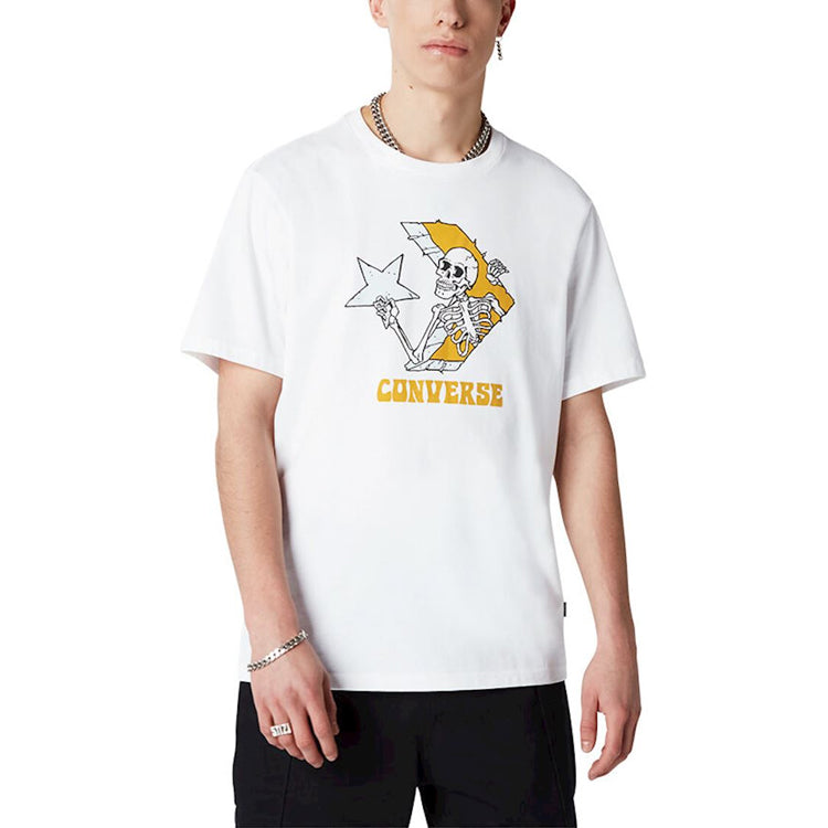 Men's Converse Skeleton Printing Knit Round Neck Short Sleeve White 10022195-A01