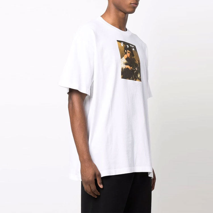 Off-White FW21 Pattern Alphabet Printing Round Neck Short Sleeve Loose Fit White OMAA038F21JER0050184