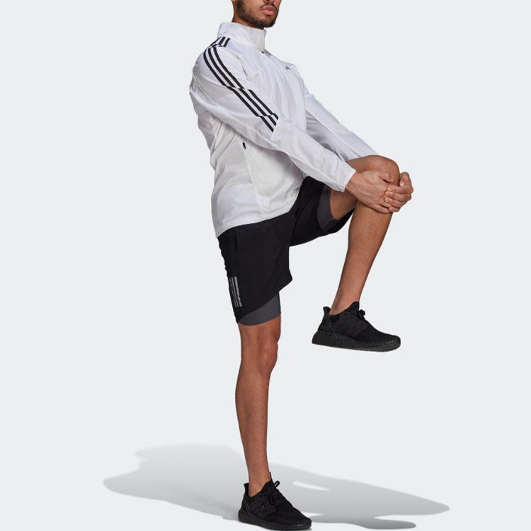 Men's adidas Marathon Jkt Logo Stripe Stand Collar White Jacket GK6111