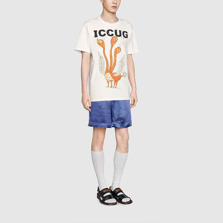 Men's Gucci SS21 Round Neck Printing Short Sleeve Beige T-Shirt 548334-XJDJV-9095