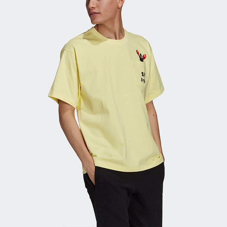 adidas originals Artist Tee Ss Dragon Pattern Pocket Short Sleeve Yellow HA4689