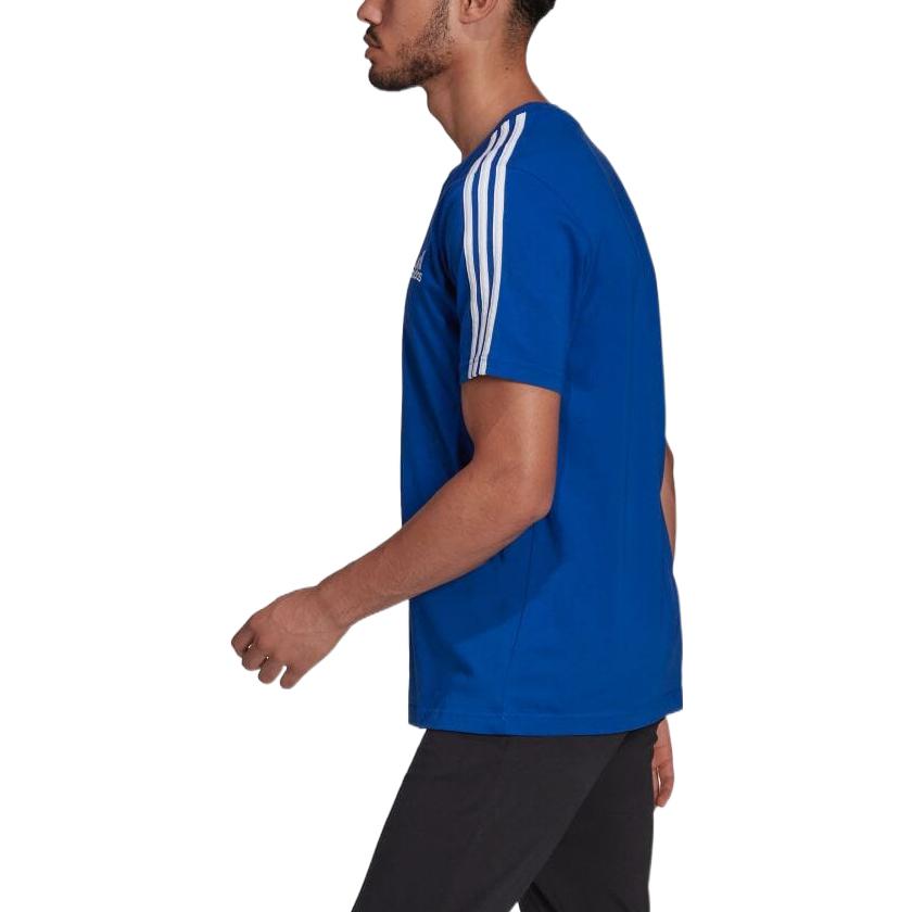 Men's adidas Stripe Round Neck Pullover Sports Short Sleeve Blue T-Shirt HE4410