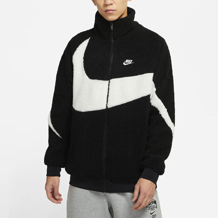 Nike Big Swoosh Large Logo lamb's wool Stay Warm Stand Collar Jacket Black White DH2474-011