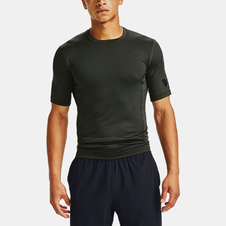 Men's Under Armour Casual Breathable Round Neck Tight Sports Short Sleeve Green 1351815-310