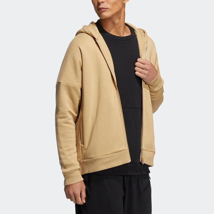 Men's adidas Solid Color Minimalistic Alphabet Printing Zipper Cardigan Jacket Khaki HM2684
