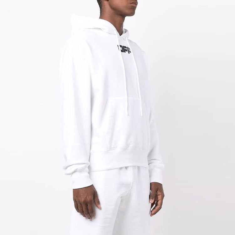 Men's Off-White FW21 Chest Logo Printing Drawstring Hood Long Sleeves Loose Fit White OMBB037F21FLE0020110