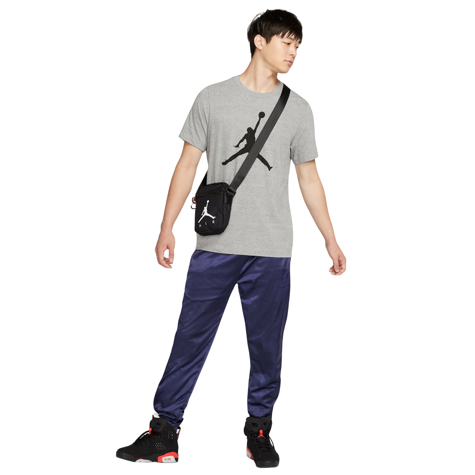 Men's Air Jordan Chest Large Logo Printing Round Neck Cotton Short Sleeve Gray T-Shirt CJ0921-091