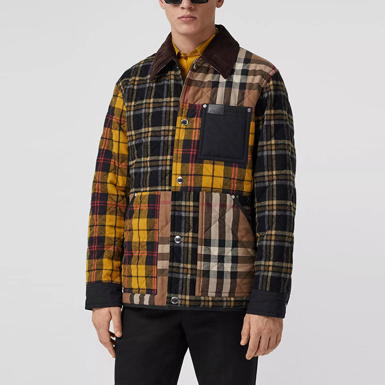 Men's Burberry SS21 corduroy Plaid Cotton Jacket Long Sleeves Shirt Brown 80385691
