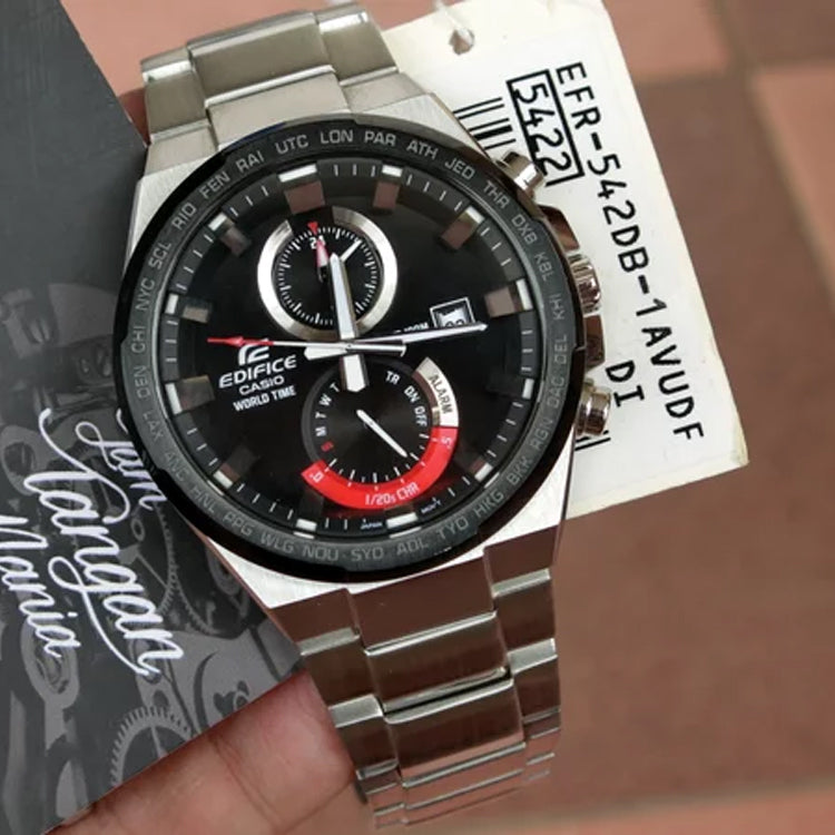 Men's CASIO EDIFICE Series Waterproof Stainless Steel Universal Time Watch Mens Black Analog EFR-542DB-1A