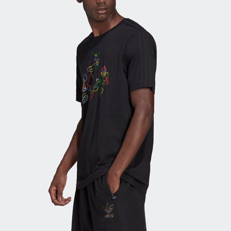 adidas originals x Disney Crossover Mickey Cartoon Printing Round Neck Short Sleeve Black HF4932