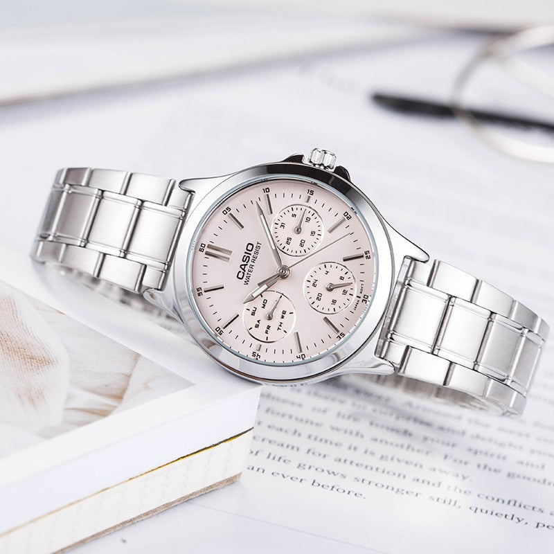 CASIO Waterproof Stainless Steel Strap Quartz Pink Analog LTP-V300D-4A