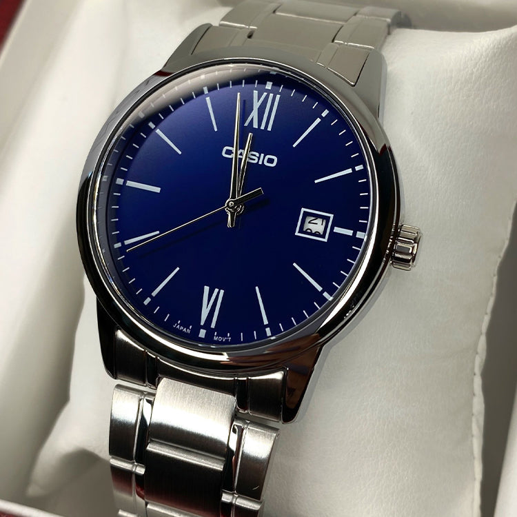 Casio Dress Minimalistic Retro Analog Watch 'Silver Navy' MTP-V002D-2B3