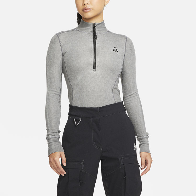 (WMNS) Nike Acg Steeple Rock Half Zipper Slim Fit Long Sleeves Gray T-Shirt DH3096-010