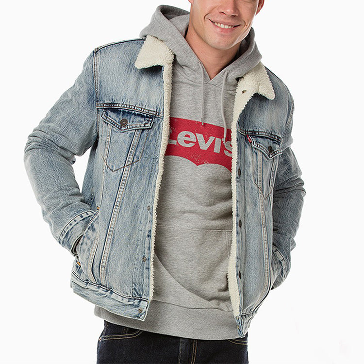 Levis Sherpa Trucker Cotton Denim Jacket For Men Blue 16365-0049