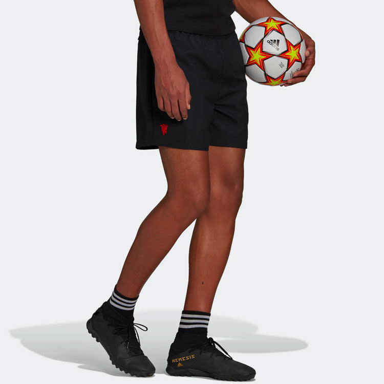 adidas Mufc Q2 Sho Casual Breathable Solid Color Manchester United Soccer/Football Shorts Black H56688