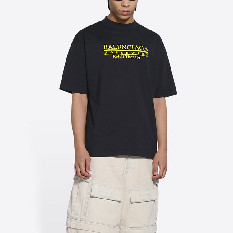 Balenciaga Retail Therapy T-Shirt Medium Fit 'Black Yellow' 612966TLVB11361