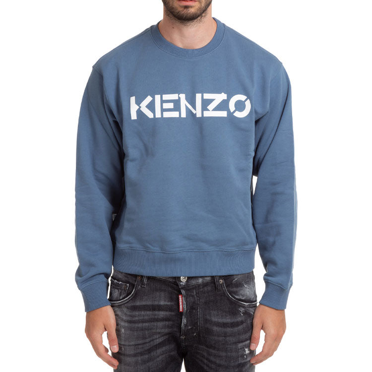 Men's KENZO SS21 Alphabet Logo Printing Pullover Long Sleeves Light Blue FA65SW0004MD-67