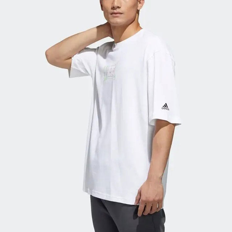 adidas Multi-Color Printing Pattern Round Neck Short Sleeve White GF3985