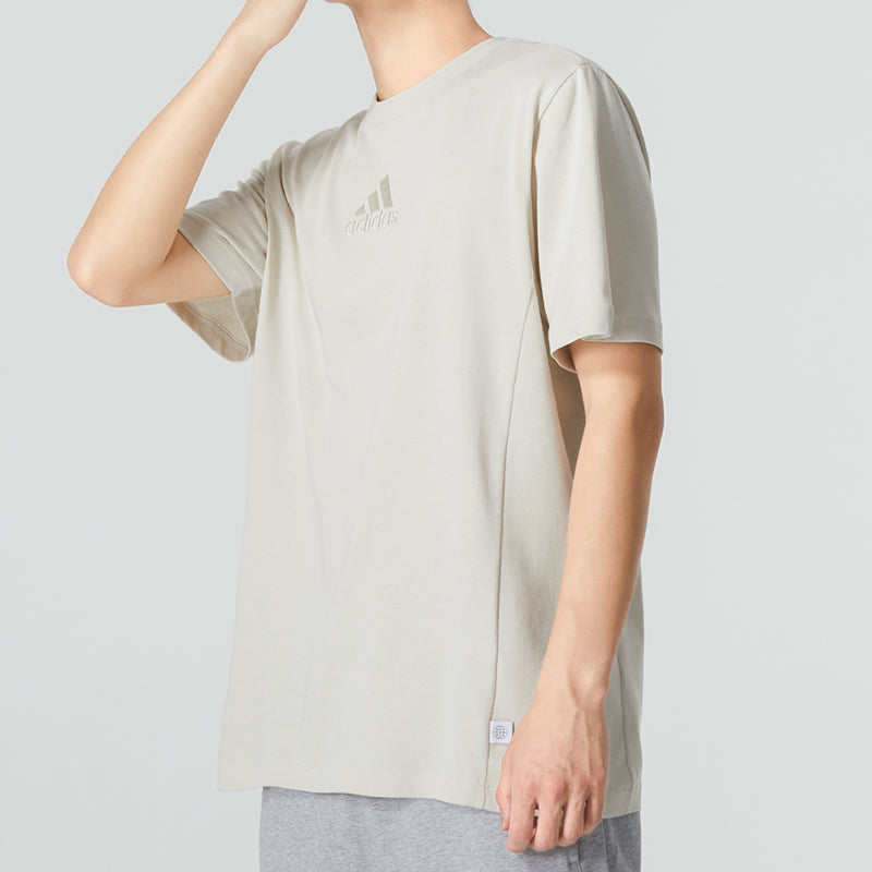 Men's adidas Solid Color Logo Athleisure Casual Sports Round Neck Short Sleeve White T-Shirt HU1511