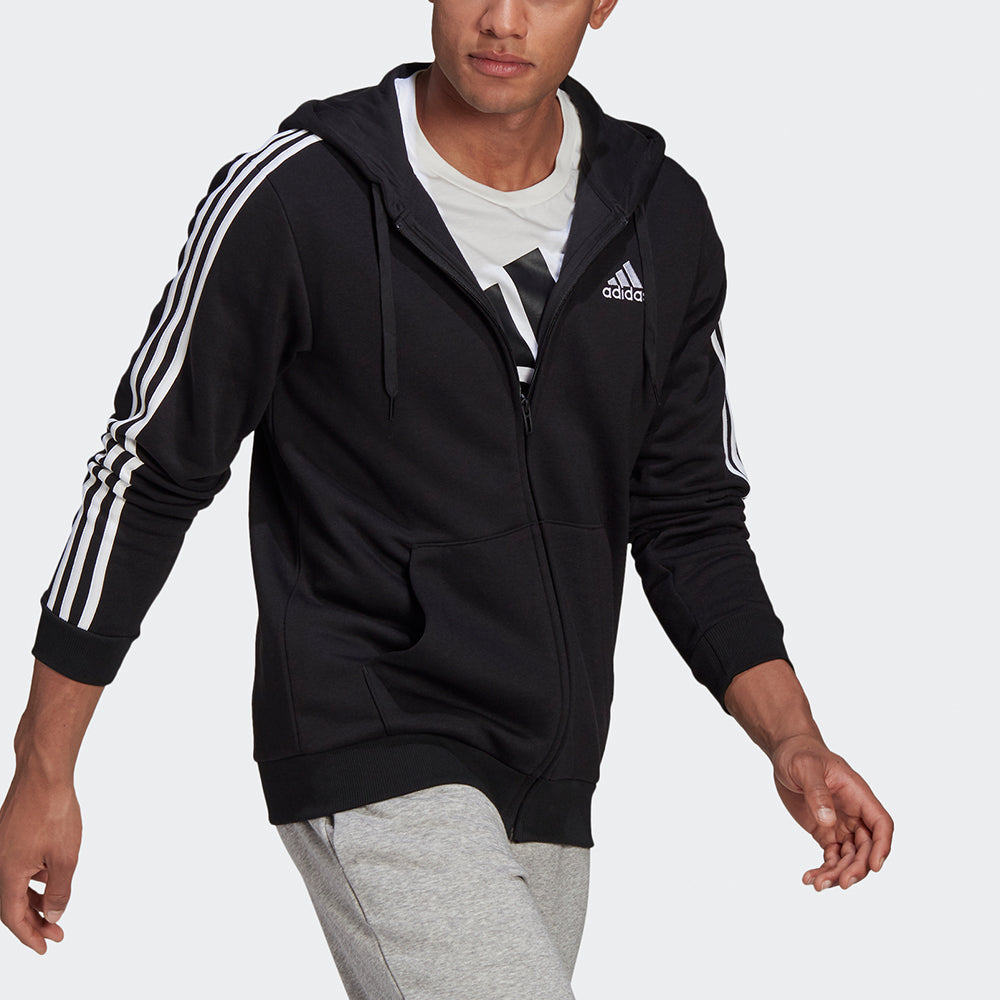 adidas M 3S Fl Fz Hd Stripe Sports Hooded Jacket Black GK9051