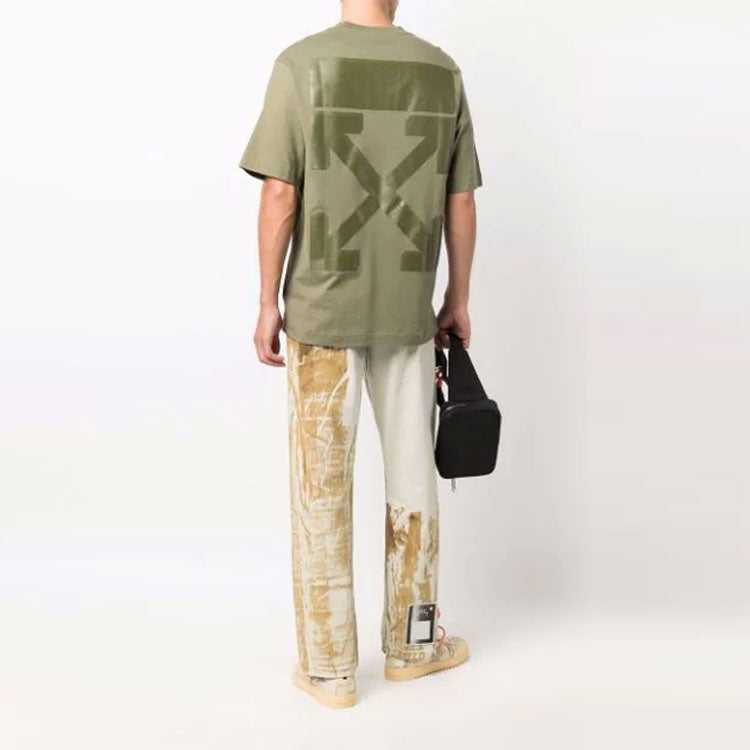 Off-White SS21 Rubber Arrow Printing Short Sleeve Slim Fit Version Green OMAA119F21JER0125555