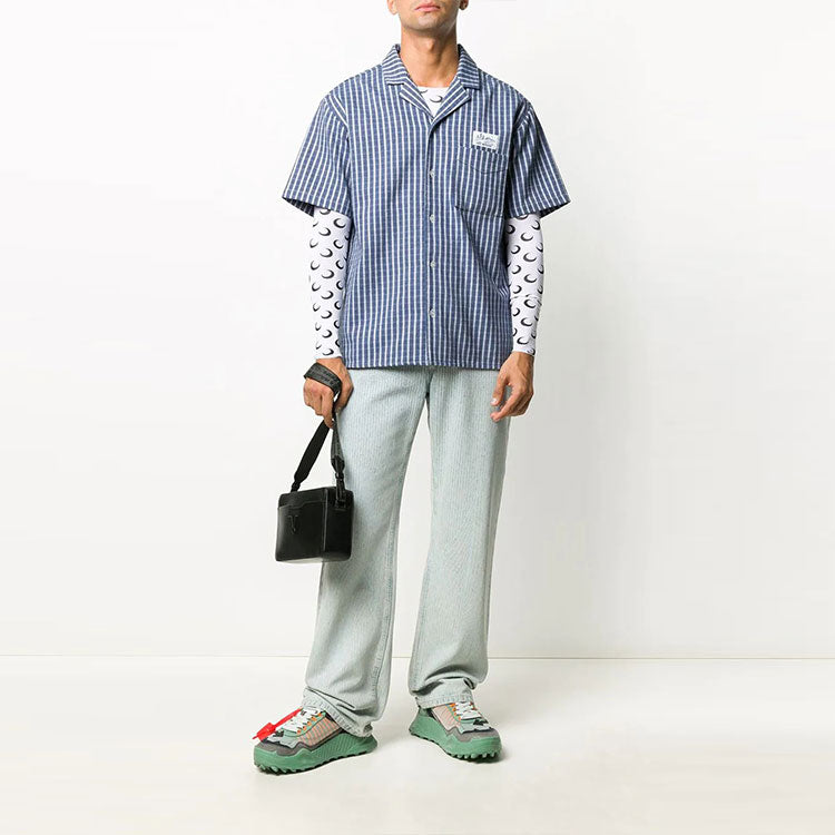 Off-White Logo Stripe Short Sleeve Shirt Version Blue OMGA151F20FAB0010900