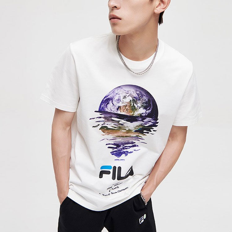 Men's FILA FUSION x staple Crossover Earth Printing Sports Round Neck Short Sleeve White T51M024120F-WT