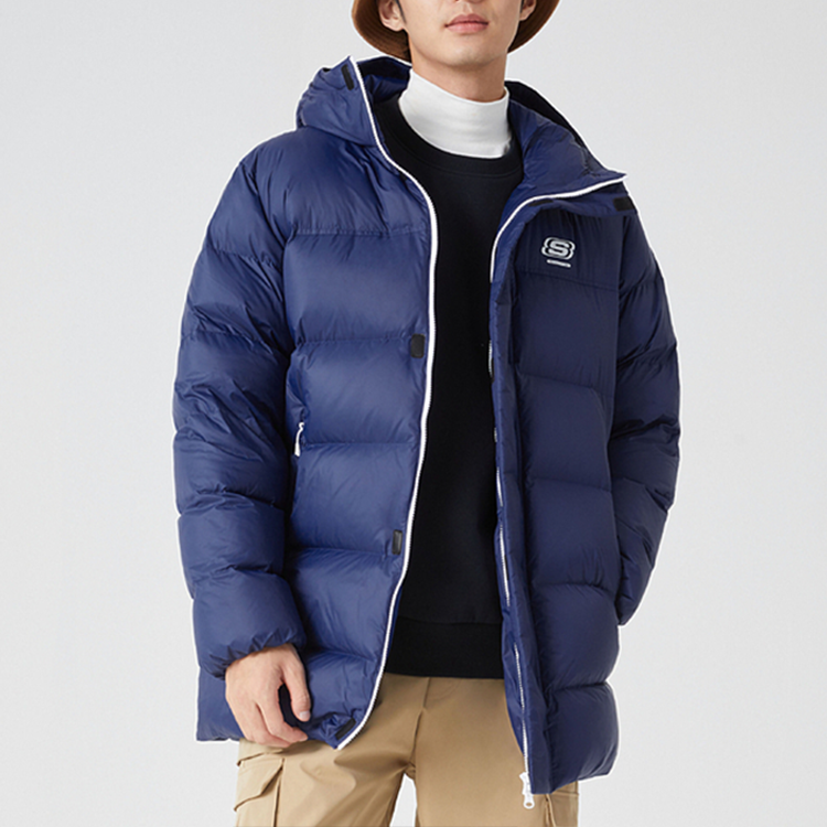 Skechers Letter Printed Mid Down Jacket 'Black Blue' L422M096