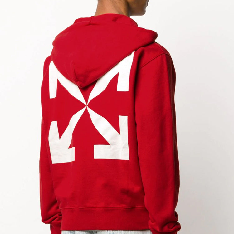 Off-White FW20 Pascal Printing Hooded Pullover Men Red OMBB034F20FLE0112540