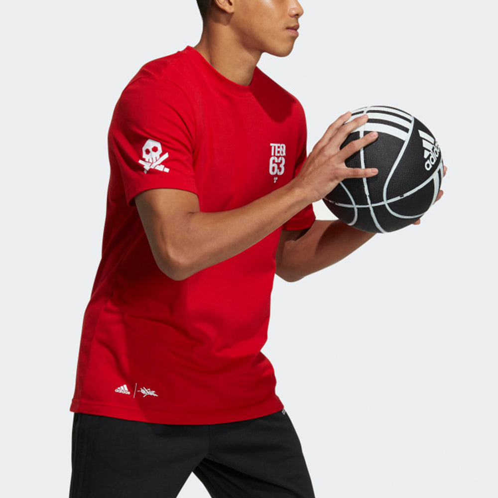adidas Basketball Sports Printing Pattern Knit Short Sleeve Red GP4018