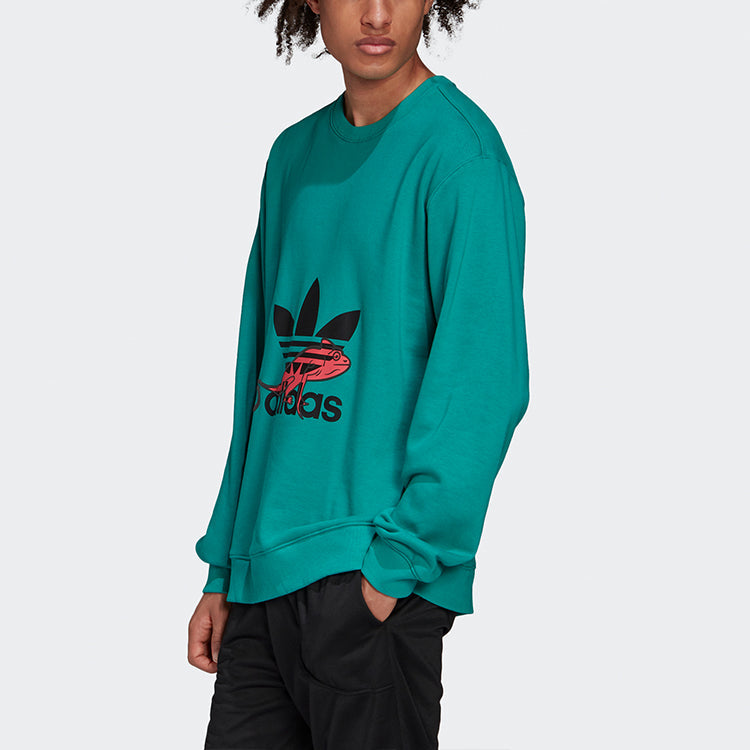 Men's adidas originals Hoody Sweatshirt Sports Round Neck Casual Printing Pullover Green FM3702