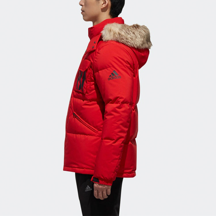 adidas Down Puffa 3STR Loose Outdoor hooded down Jacket Red DT7916