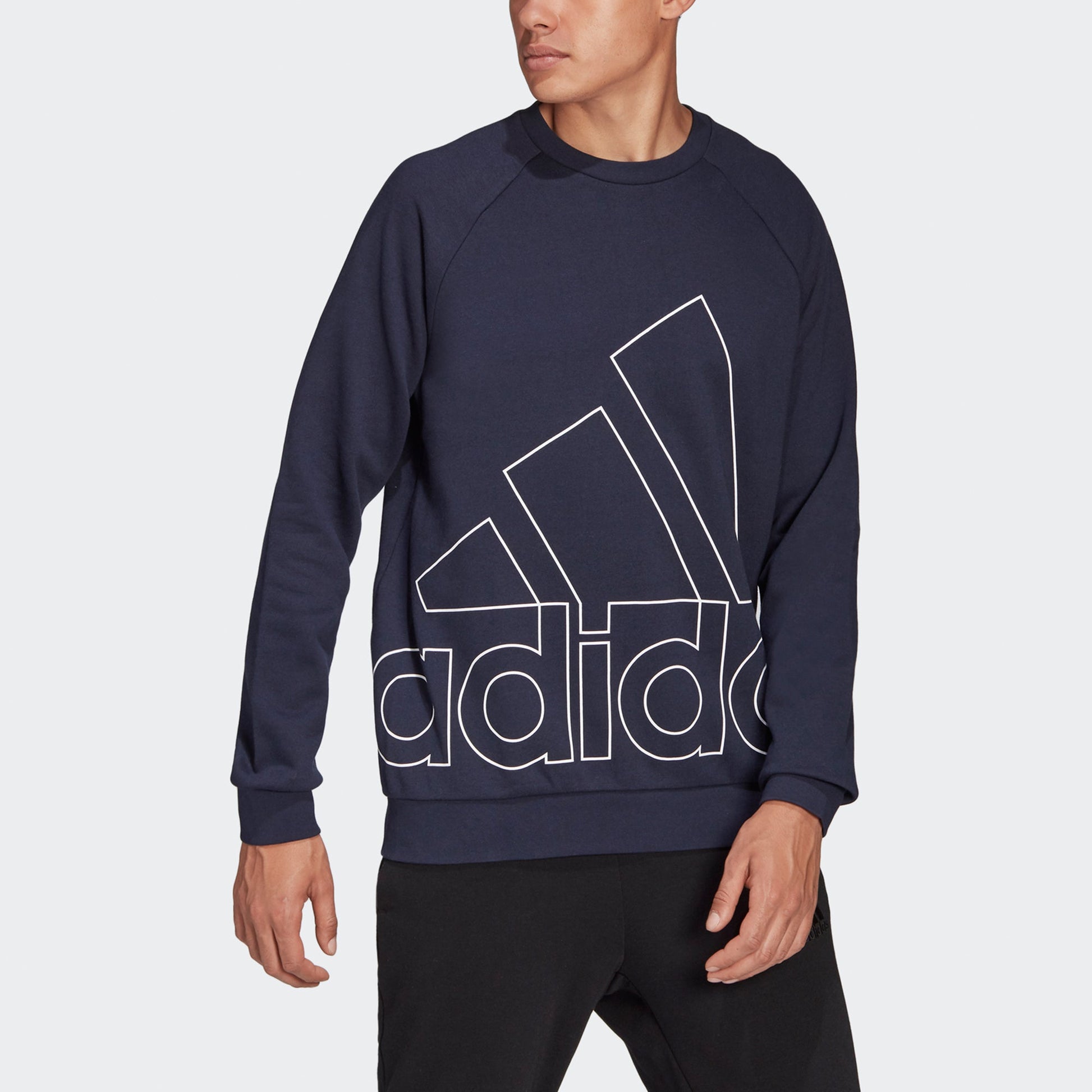 Men's adidas Big Lo Swt Ft Logo Printing Casual Sports Round Neck Navy Blue HB5086