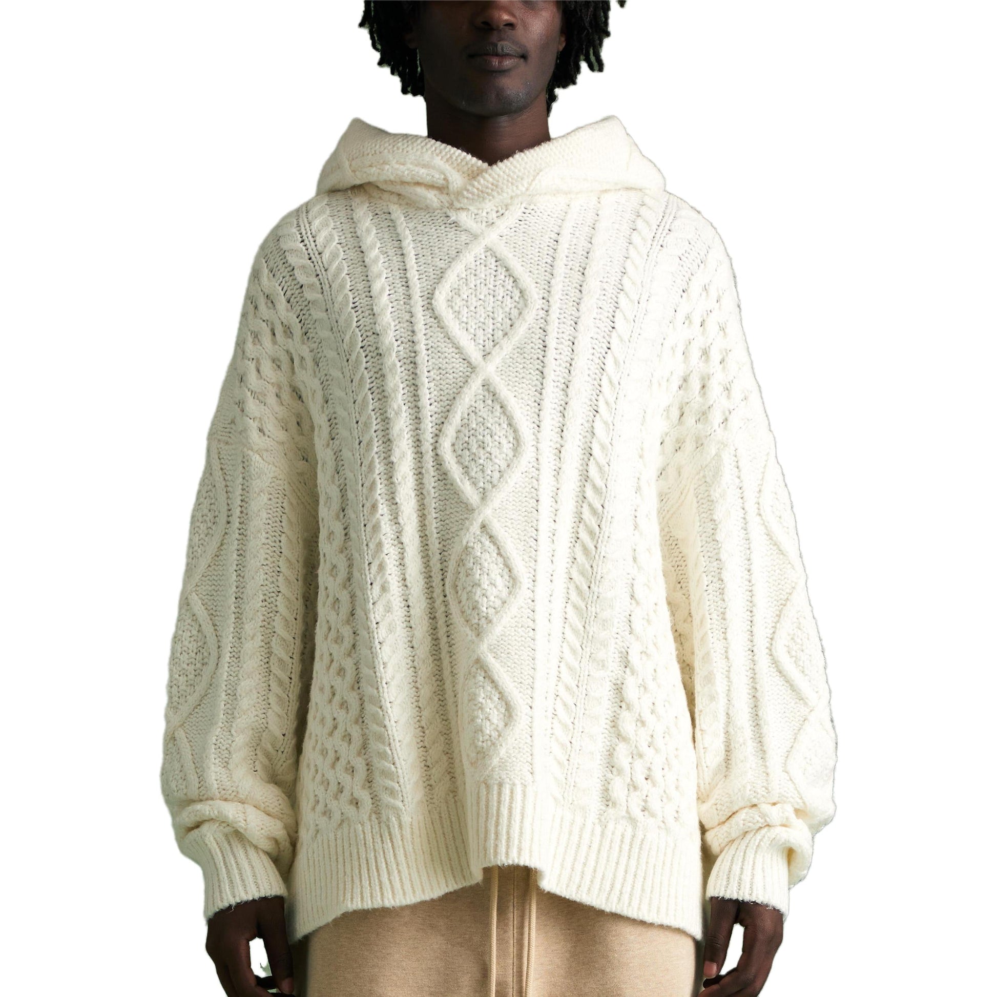 Fear of God Essentials FW23 Cable Knit Hoodie 'Cloud Dancer' 192BT234391F