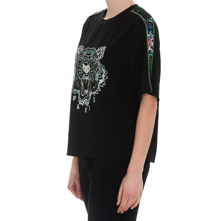 KENZO Flowers Tiger Head Embroidered Short Sleeve Black FA5-2TO176-5AC-59