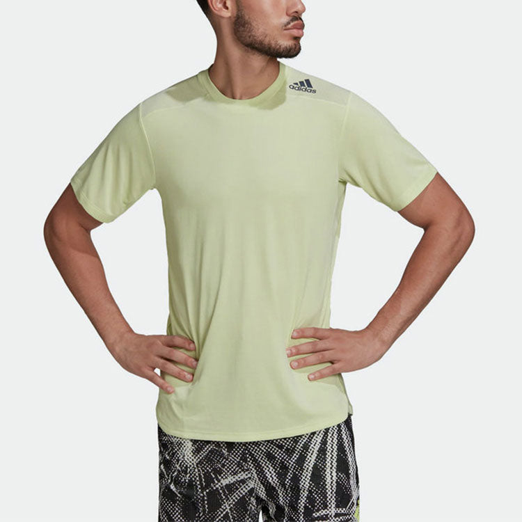 Men's adidas Solid Color Logo Printing Round Neck Short Sleeve Green T-Shirt HC4248