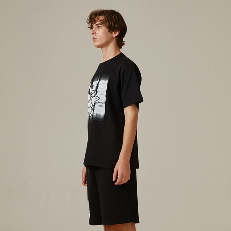 PJs Vigor Alphabet Pattern Printing Short Sleeve Unisex Black 20SSTS10332-P