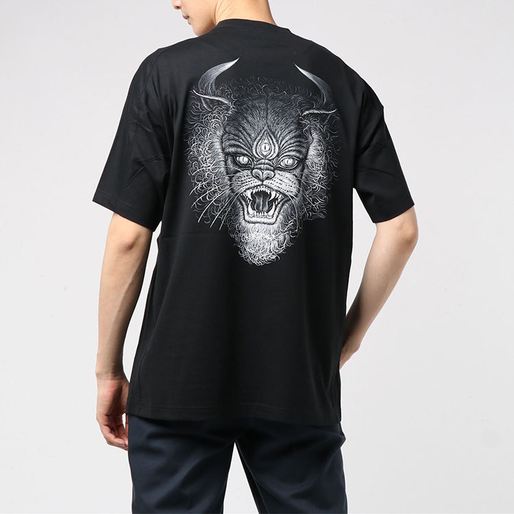 Men's Y-3 Lion Totem Printing Casual Short Sleeve Black T-Shirt FP8901