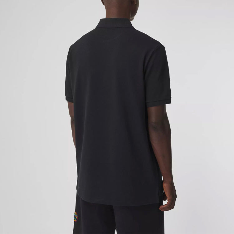 Burberry Round Pattern Embroidery Net Polo Male Black 80355681