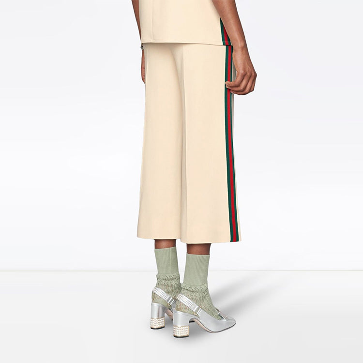 (WMNS) Gucci Web Casual Solid Color Webbing High Waist White Pants 523250-ZKR01-9992