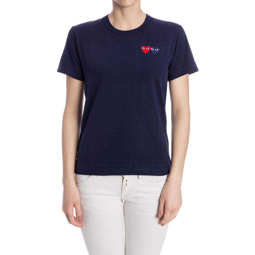 (WMNS) COMME des GARCONS PLAY Double Hearts Logo Tee 'Navy' AZ-T225-051-2