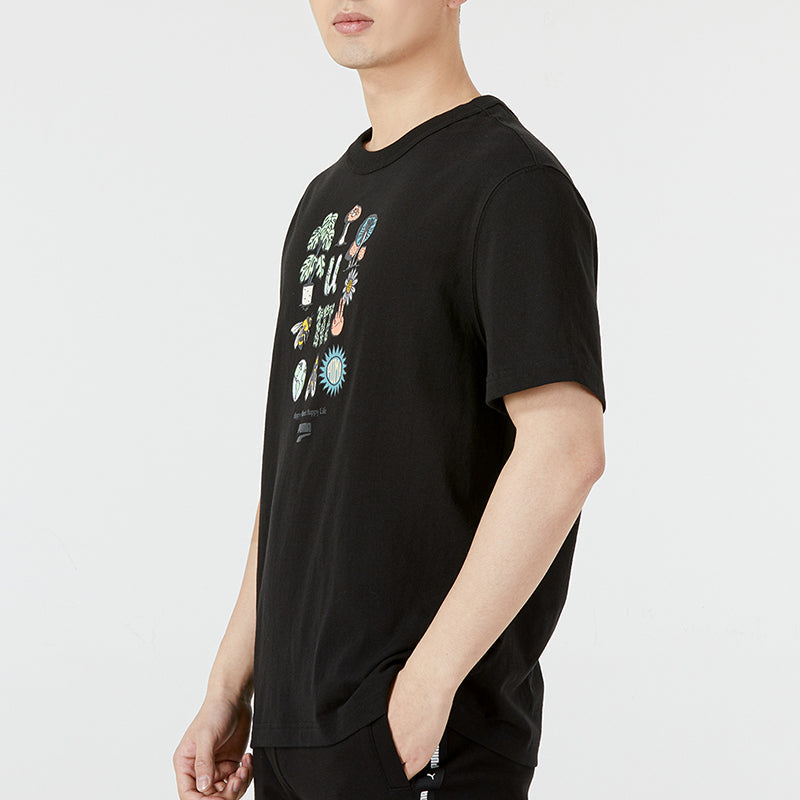 PUMA Downtown Graphic Tee Funny Printing Round Neck Short Sleeve Black 535400-01