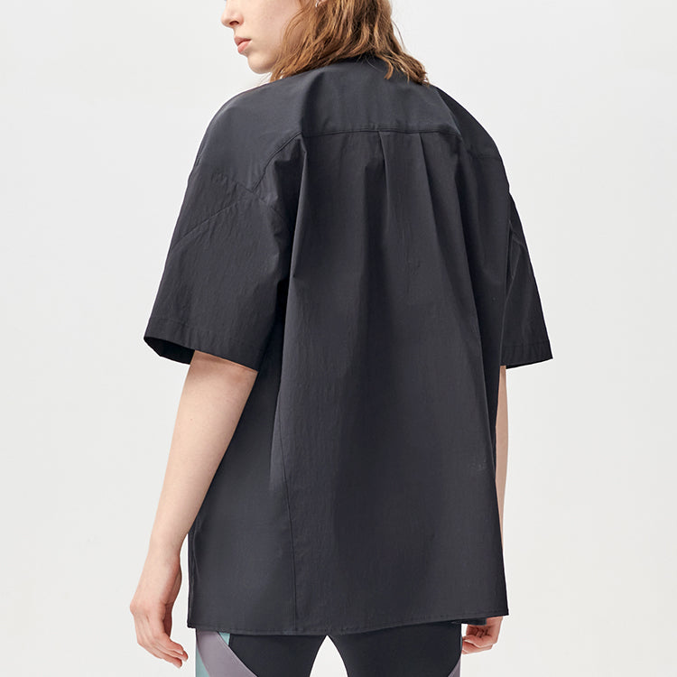 FILA FUSION Logo Printing Cargo Loose Woven Short Sleeve Shirt Couple Style Black T11U126402F-BK