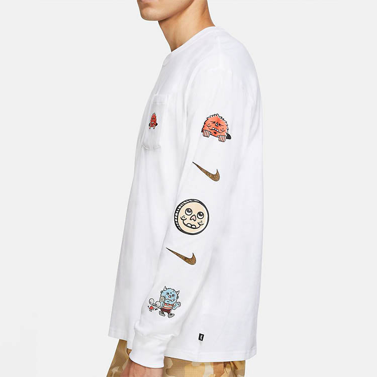 Nike SB Cartoon logo Printing Pocket Skateboard Long Sleeves White CZ6176-100